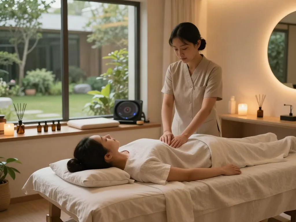 Experience an invigorating 오산출장마사지 in a serene wellness studio, highlighting relaxation and comfort.